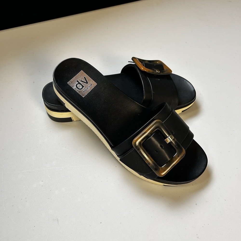 DV By Dolce Vita Black Caster Sandal with  Tortoise shell buckle  size 9